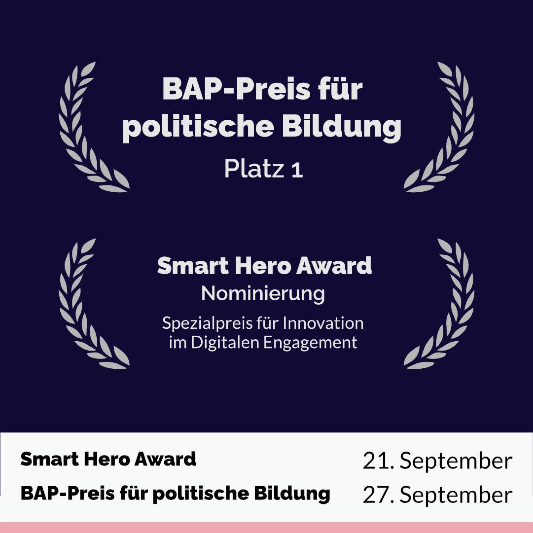 BAP-Preis für politische Bildung Platz 1 und Smart Hero Award Nominierung